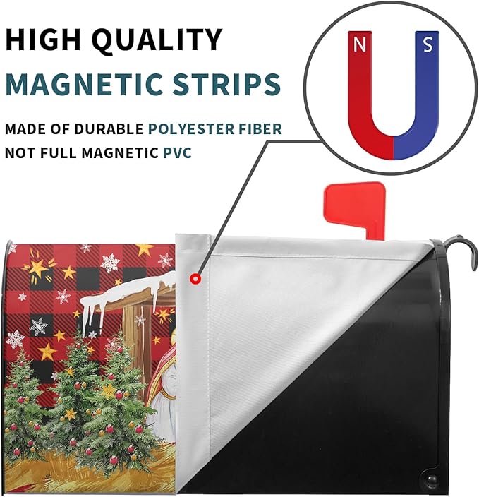 Christma Jesus Nativity Mailbox Cover Magnetic Standard Size 21" X 18" Xmas Holly Night Letter Post Wraps Religious Christian Jesus Red Buffalo Plaid Decorative Postbox Covers for Home Garden Yard