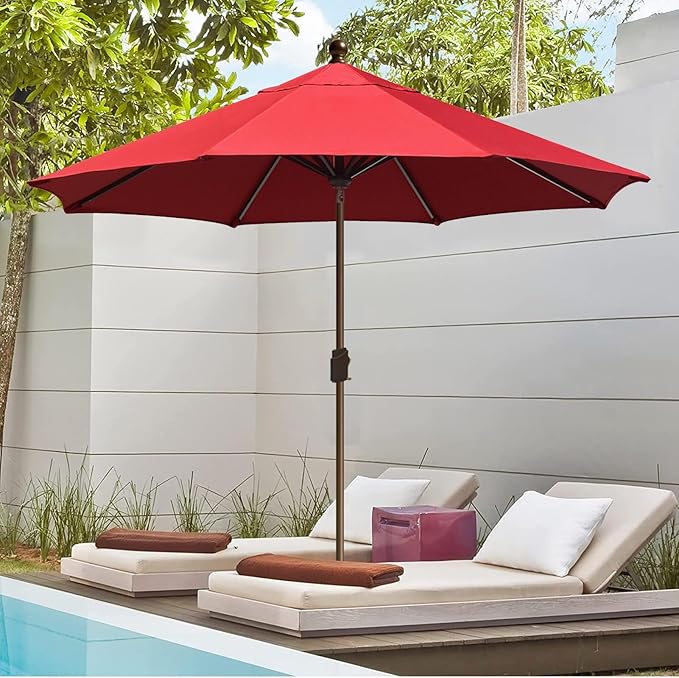 EliteShade USA 10-Year-Non-Fading 10Ft Market Umbrella Patio Umbrella Outdoor Table Umbrella with Ventilation, Logo Red
