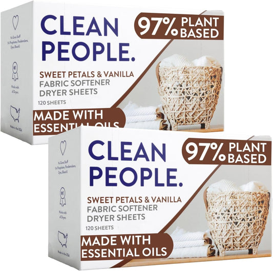 The Clean People Fabric Softener Sheets - Dryer Sheets - Softens & Removes Static Cling - Vegan Laundry Softener, Essential Oils - Sweet Petals & Vanilla 240 Pack