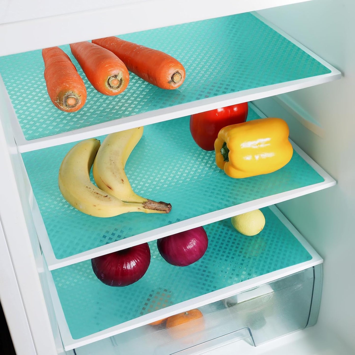 Shelf Liners for Kitchen Cabinets, Waterproof and Oil-Proof Kitchen Cupboard Liner, Refrigerator Liners and Plastic Drawer Mats Non Adhesive Shelves, Fridge - 11.8 x 118 Inch