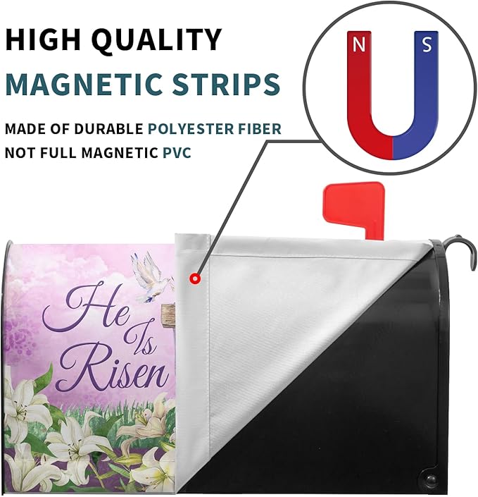 He is Risen Cross Christian Mailbox Cover Magnetic Standard Size 21x18 Inch Spring Easter Letter Box Wrap Religious Lily Floral Sunrise Lamb decorative Dust-Proof Letterbox Covers for Home Garden Yard
