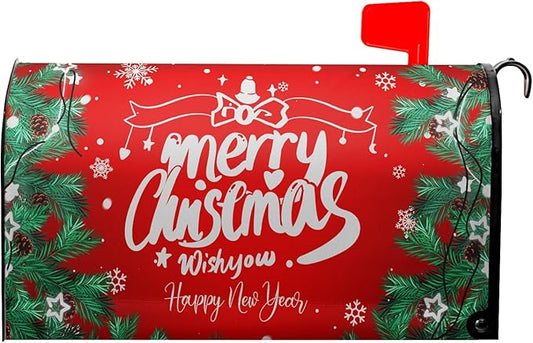 Merry Christmas & New Year Magnetic Mailbox Covers - Snowflake & Poinsettia Design, Standard Size 21x18 in, Decorative for Home, Garden & Yard
