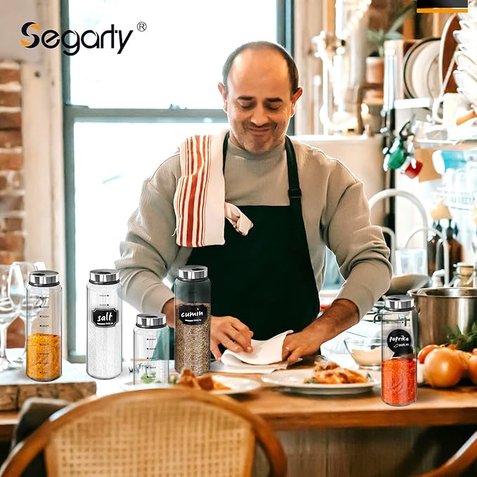 Segarty Glass Spice Jars, 6 Pack 15oz Large Spice Jar with Labels, Clear Empty Spice Containers with Shaker Lids, Salt Pepper Shakers Set Seasoning Bottles with 136 Stickers, 1 Chalk Pen and Brush