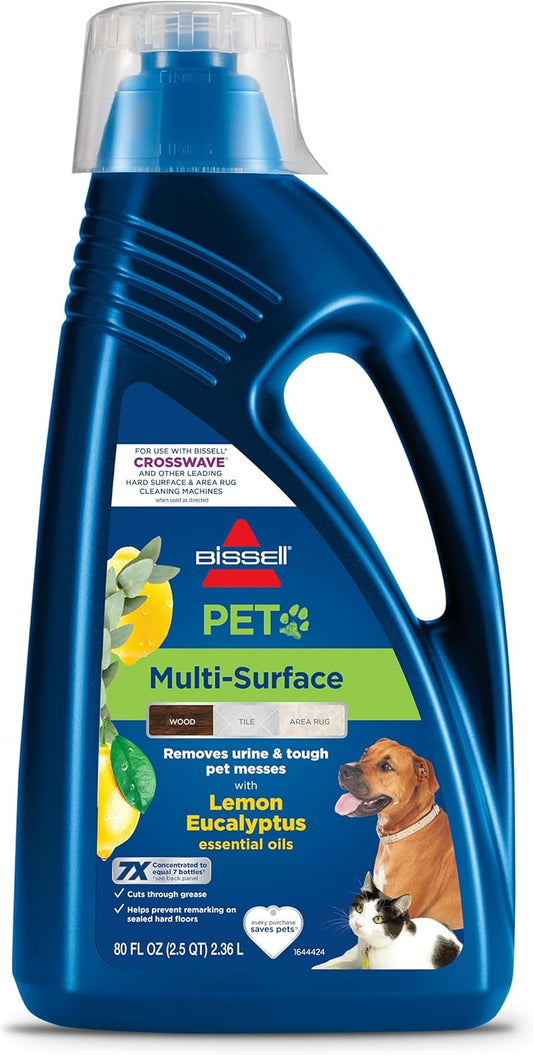 Bissell Multi-Surface Pet with Citrus, 3444G, 80oz, Safe on Sealed Hard Floors and Area Rugs, Removes tough pet messes and elimantes odors, Lemon Eucalyptus Essential Oils