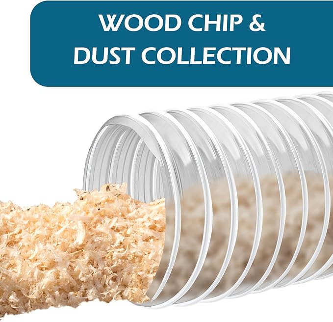 Qucship 2-1/2" x 10' Heavy-Duty PVC Dust Collection Hose, Puncture-Resistant, Flexible Clear PVC Fume Hose with Carbon Steel Wire Coil for Dust Collection Systems