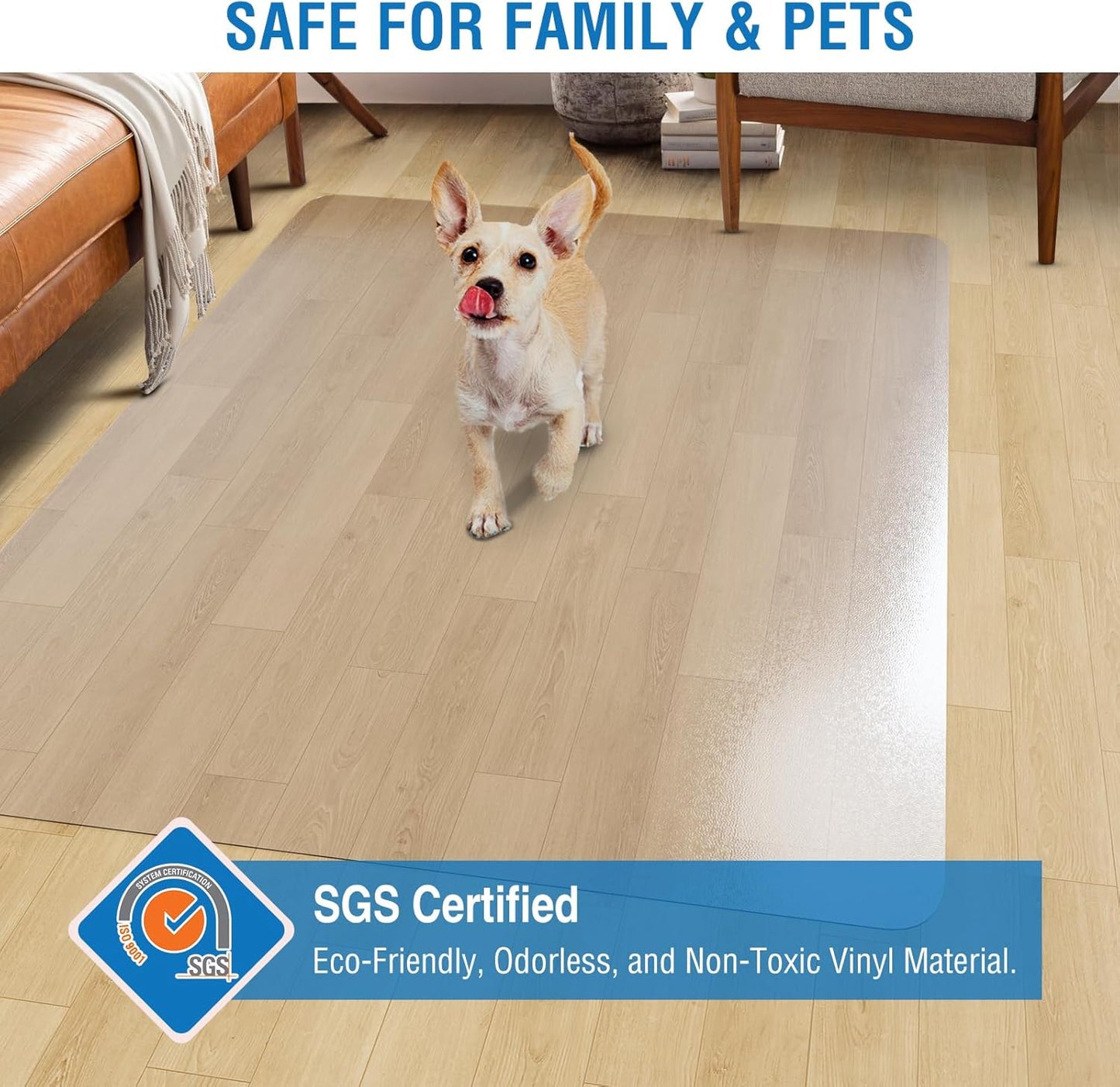 Clear Chair Mat, 48" x 36" Chair Mat for Hard Floors, Desk Floor Mat for Gaming Chair, Anti-Slip Vinyl Floor Mat for Home Office Living Room, Clear