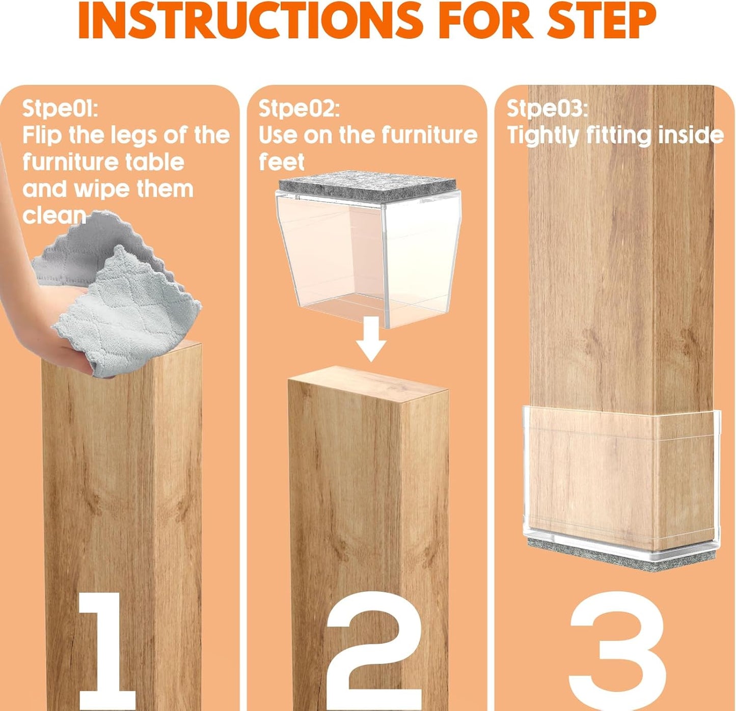 Rectangle Chair Leg Protectors for Hardwood Floors,16 PCS Silicone Covers to Protect Wood Tile Floors Felt Pads Furniture Leg Caps Reduce Noise. Easy to Move. (Clear,1 x 1.25 Inch, Rectangular)