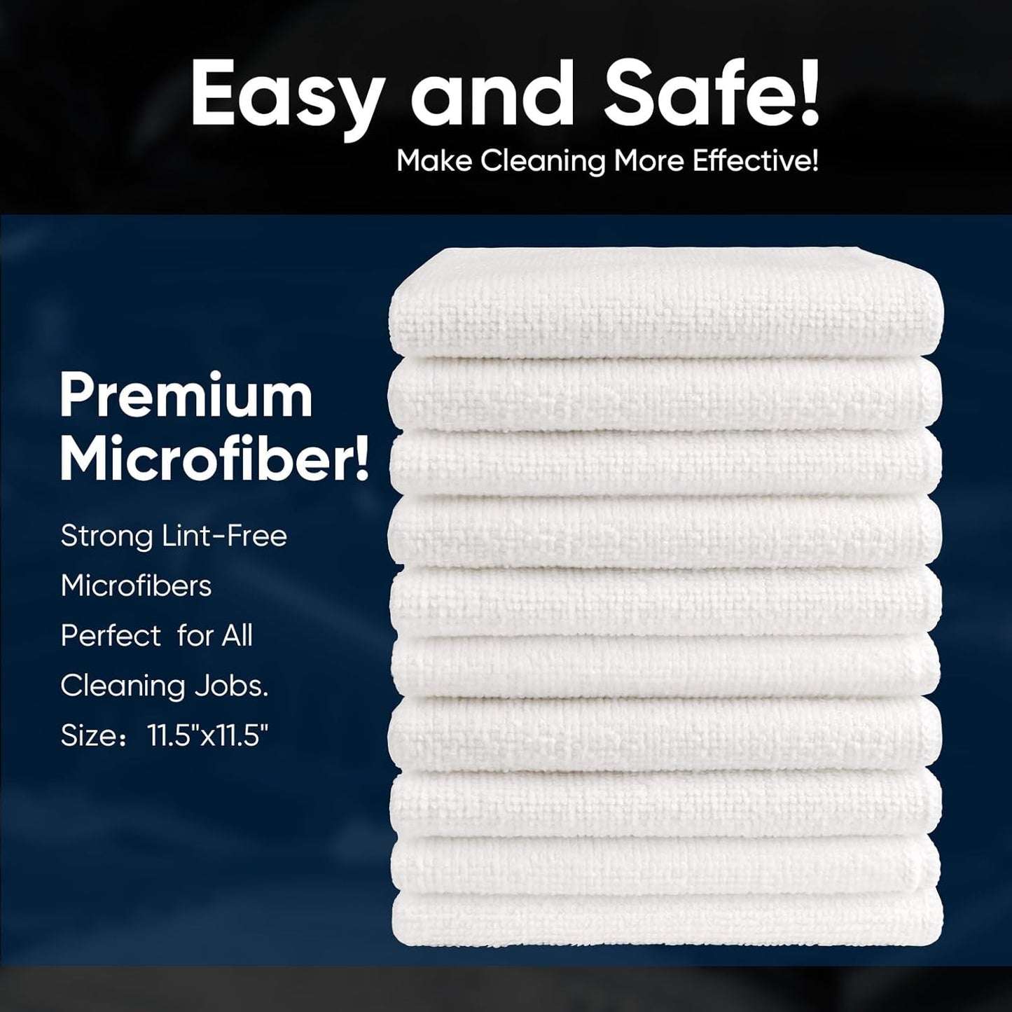 AIDEA Microfiber Cleaning Cloth White-100PK, Absorbent Cleaning Rags, Commercial Shop Rags Lint-Free, Scratch-Free, White Microfiber Towels for Cars, Kitchen Towels White 11.5 in.x 11.5 in.