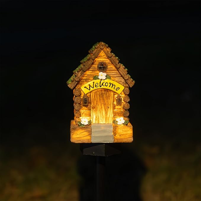 Dazzle Bright Fairy Garden House, 16" Glow in The Dark Cottage with Solar LED Light, Beautiful Miniature Garden Decoration for Indoor or Outdoor Gardens