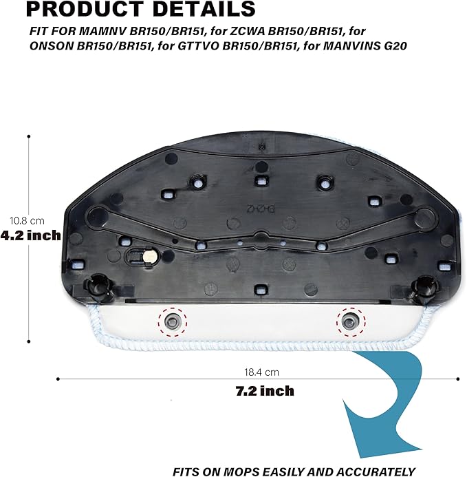 Robot Vacuum Mop Pads Replacement Parts Fit for MAMNV BR150/BR151, for ZCWA BR150/BR151, for ONSON BR150/BR151, for GTTVO BR150/BR151, for MANVINS G20 (2PC-MOP PAD& MOP), b-2-1