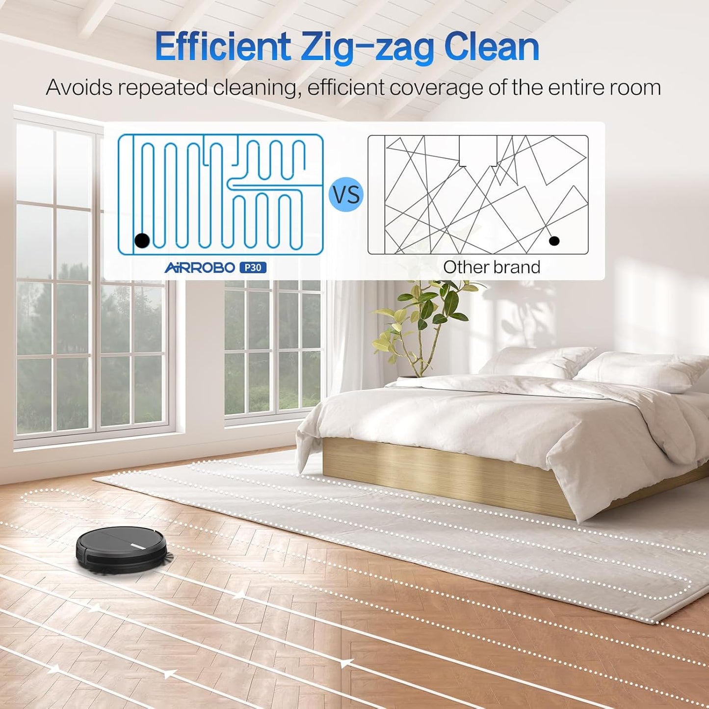 AIRROBO Robot Vacuum and Mop, 3000Pa Strong Suction Power Vacuum Mop Robot, Wi-Fi/App/Alexa, Self-Charging Robotic Vacuum for Hard Floor, Pet Hair and Low-Piled Carpet, Slim Design, Quiet