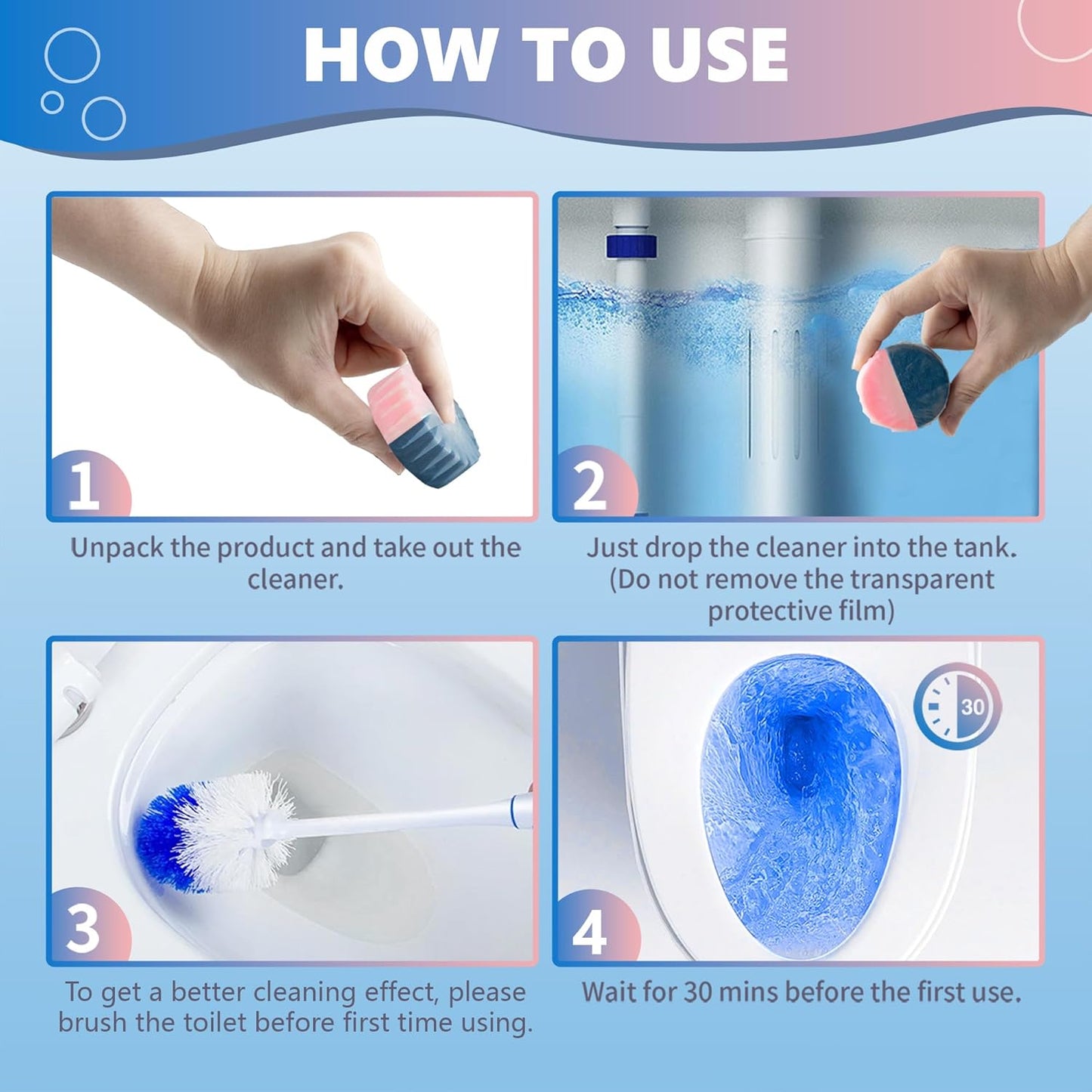 Toilet Bowl Cleaner Tablets, Automatic Toilet Bowl Cleaners, Long-Lasting Toilet Tabs Drop in Tank for Deodorizing & Descaling, Blue & Pink, 12 Packs