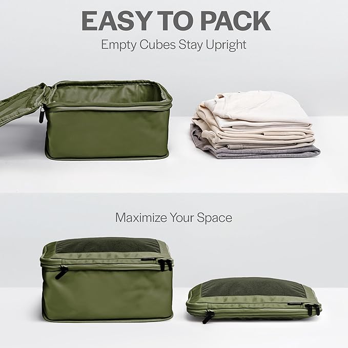 Compression Packing Cubes for Travel - Luggage Organizer Bags - Double Zipper Packing Cubes for Suitcases (4-Pack, Olive)