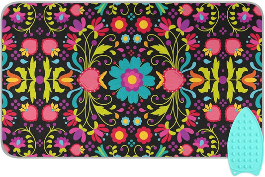 Ironing Mat Thickened Ironing Blanket Travel Portable Double-Side Using Ironing Pad Travel Isolate Heat Pad Cover for Washer Dryer Table Top Countertop (27.6x47.2in) Boho