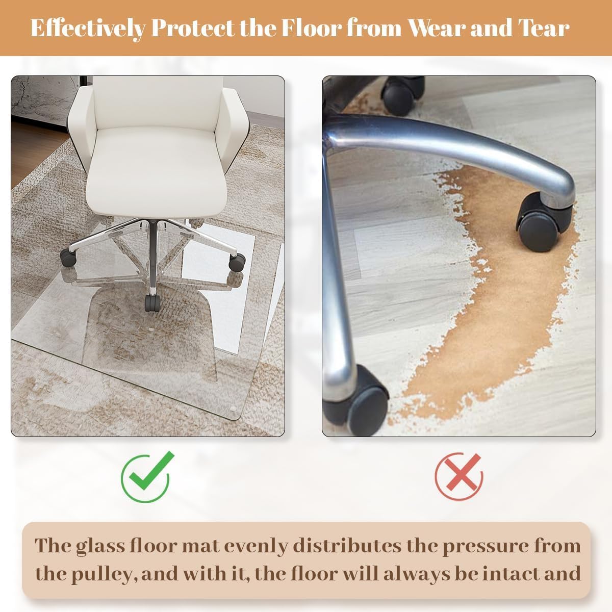 [Tempered Glass] 48" x 72" Glass Chair Mat, 1/5" Thick Office Chair Mat for Carpet or Hardwood Floor, Heavy Duty Hard Chair Mats with Round Corner and Polished Edge, Carpeted Floor Protector