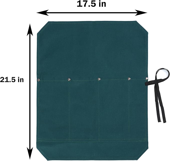 Chef Knife Storage Roll, Heavy Duty 16oz Waxed Canvas Knife Holder, Knife Roll with Cut Resistant Fabric, 4 Slots Knife Bag with Tie Rope - Dark Green