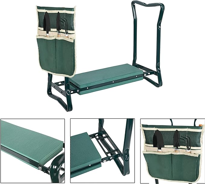 Foldable Garden Kneeler and Seat Heavy Duty Gardening Bench Soft Cushion Seat with Tool Pouch and Kneeling Pad