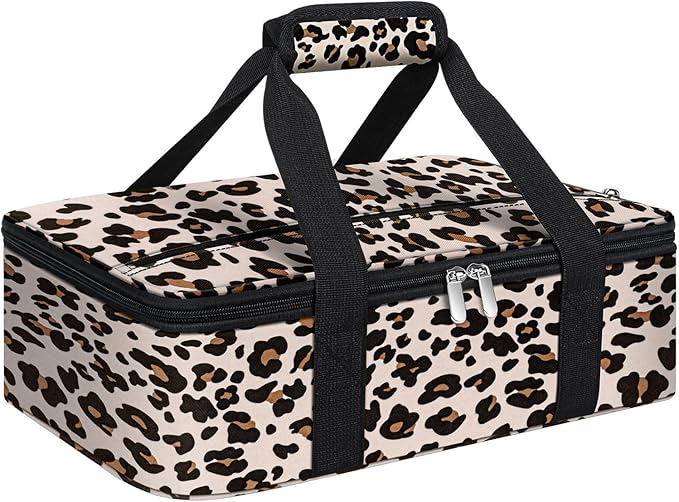 Insulated Casserole Carrier, Portable Casserole Carrier for Hot or Cold Food Lunch Tote Warmer or Cooler Bag, Lasagna Lunch Bag for Potluck Parties- Fits 9" x 13" Baking Dish-Leopard