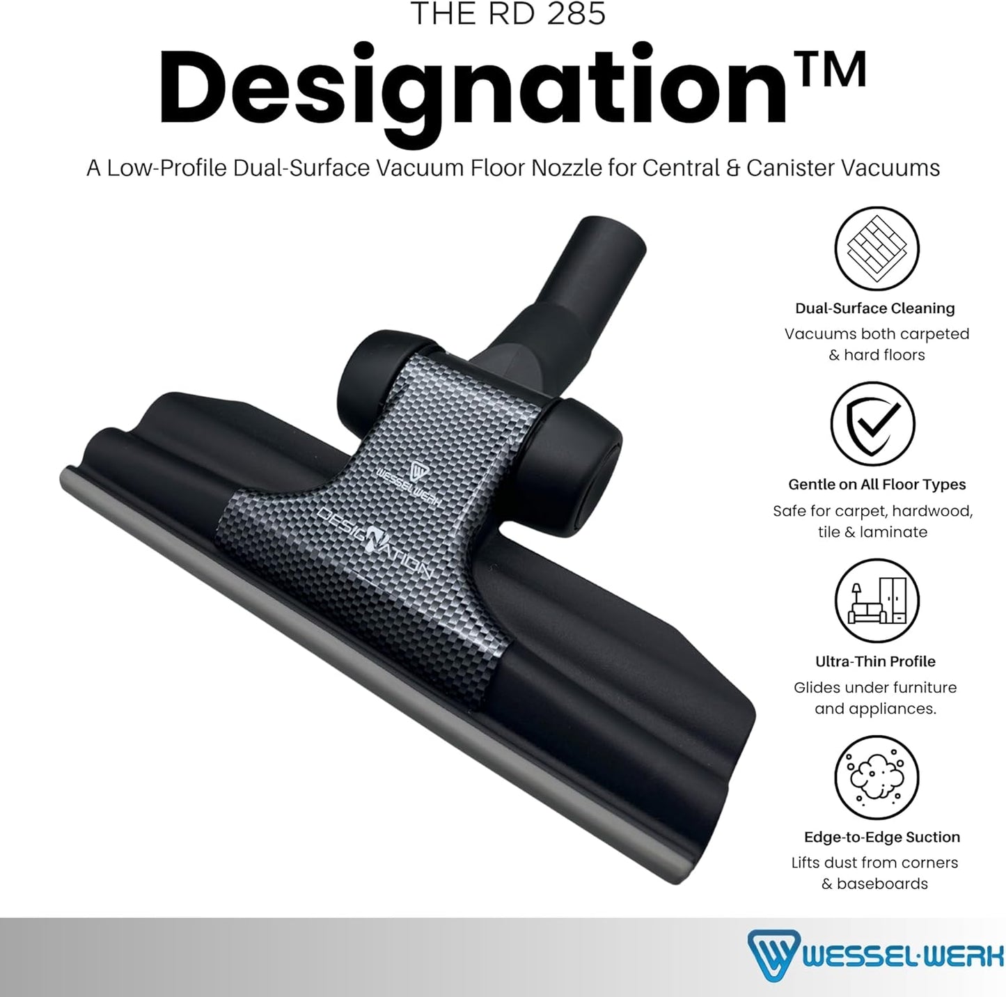 Wessel-Werk RD 285 Designation™ 3-in-1 Vacuum Floor Brush Attachment Set — Ultra-Thin Nozzle with Microfiber Wet/Dry Mop & Pet Hair Carpet Tool (Designation™ 3-in-1 Set)