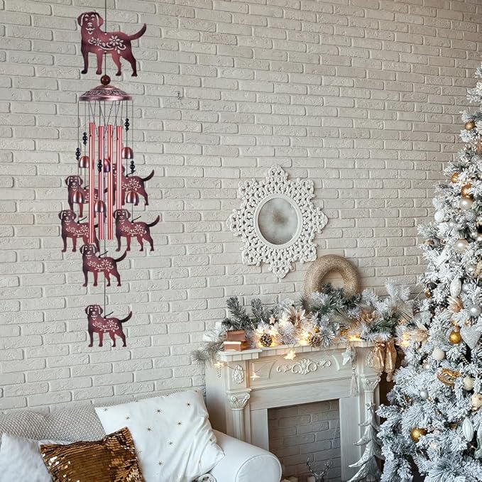 Outdoor 37" Dog Wind Chimes Decor - With 4 Tubes 6 Bells 7 Dogs Wind Bells, Romantic Wind Catcher, Mobile Dog Decor, Dogs Windchimes for Home, Balcony, Tree, Festival, Garden Decoration, Gifts for Mom