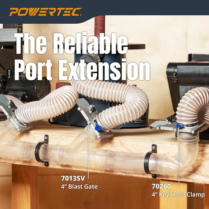 POWERTEC Clear PVC Pipe 4" x 36" Long, 1PK Plastic Tubing and 5PK Pipe Straps w/Anchors & Screws Compatible w/Dust Collection Fittings - Hose for Woodworking Tools (70401V)