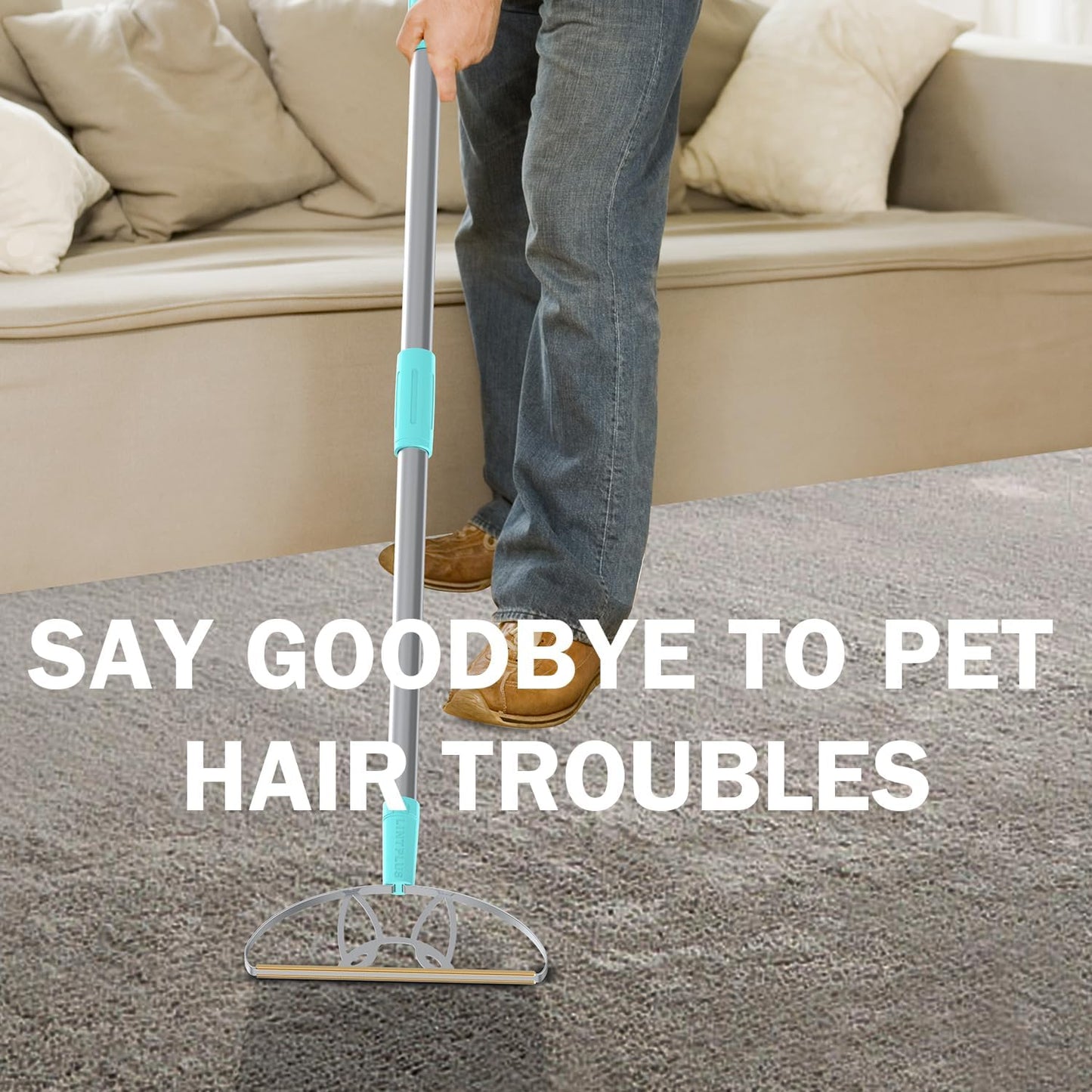 63‘’Ultra Long Heavy Duty Carpet Rake - Efficient Pet Hair Remover for Carpets, Rugs & Furniture, Deep Cleaning Carpet Scraper, Durable Home Use Tool by LINTPLUS