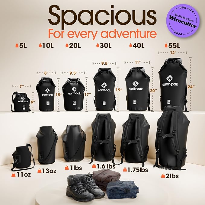 Earth Pak Waterproof Dry Bag - Roll Top Waterproof Backpack Sack Keeps Gear Dry for Kayak with Waterproof Phone Case