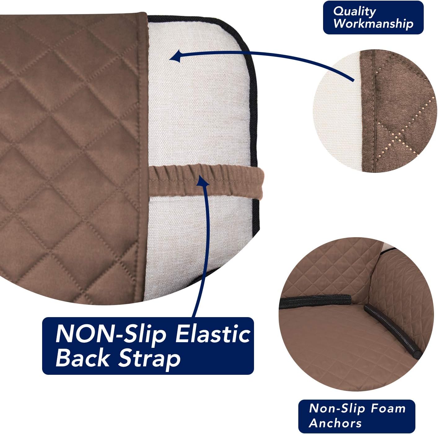 PureFit Reversible Quilted Sofa Cover, Water Resistant Slipcover Furniture Protector, Washable Couch Cover with Non Slip and Elastic Straps for Kids, Dogs, Pets (Chair, Brown/Beige)