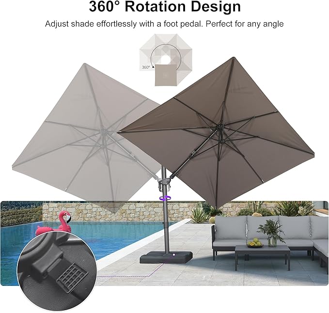 PURPLE LEAF 8' X 10' Left-right Tilting Outdoor Patio Umbrella Swivel Offset Cantilever Heavy Duty Rectangle Aluminu Umbrella with UV Resistant for Deck Pool Patio Backyard, Ash Mocha