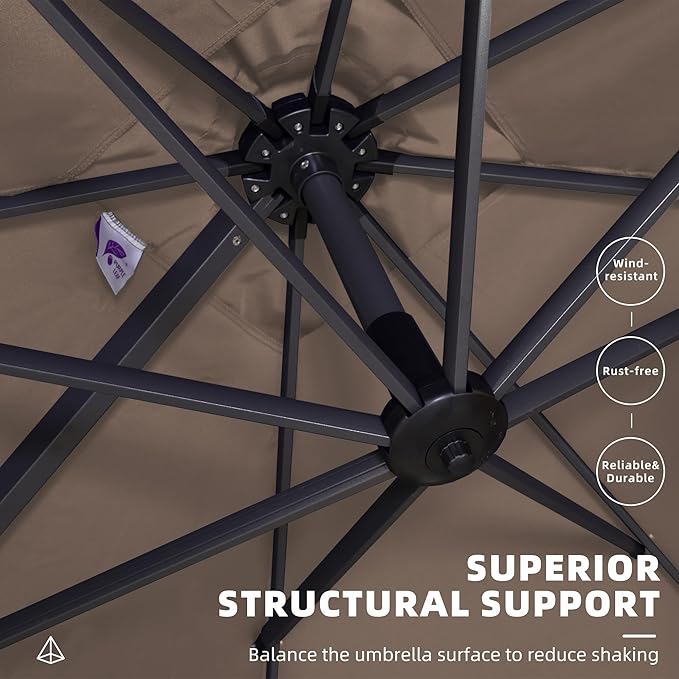 PURPLE LEAF 10 Feet Square Cantilever Umbrella Patio Umbrella with Base Outdoor Umbrella Aluminum Offset with 360-degree Rotation for Garden Deck Pool Patio Taupe