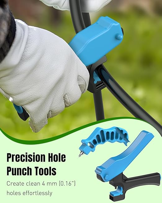 Pawfly Drip Irrigation Hole Punch Tool & Tubing Cutter Kit, Drip Irrigation Punch Tool for 16-20 mm PE Tubing, Drip Punch Tools & Cutter with 150 Barbed Connectors for Sprinkler Setup