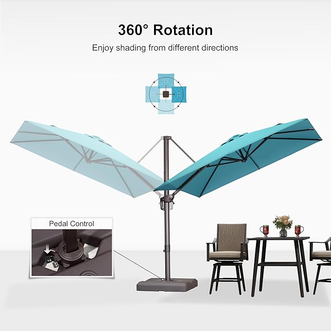 PURPLE LEAF 8 Feet Cantilever Patio Umbrella Square Umbrella with 360° Rotation and Aluminum Offset Hanging Outdoor Umbrella for Pool Garden Backyard Deck, Turquoise