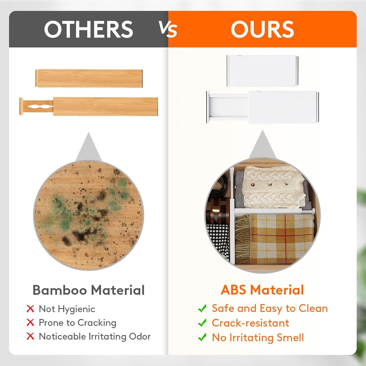 Lifewit 5 Pack Drawer Dividers Plastic 6" High, 13.5-22" Adjustable Drawer Organizers for Clothes, Expandable Dresser Separators in Bedroom/Bathroom/Kitchen/Fridge/Office Organization and Storage