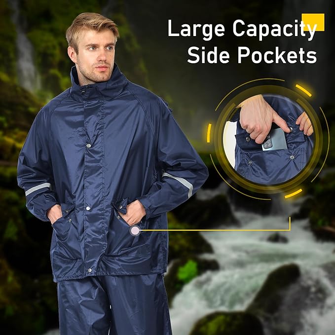Classic Rain Suits for Men Waterproof Durable Rain Gear with Reflective Strip Rain Jacket Pants for Golf Camping
