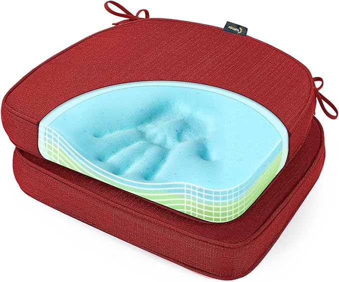 SUNROX Gel Memory Foam Chair Cushions, FadeShield Water-, Stain-Resistant Durable Reversible Seat Cushion Pads with Ties for Indoor/Outdoor Kitchen Dining Office 17"x16" Set of 2, Burgundy