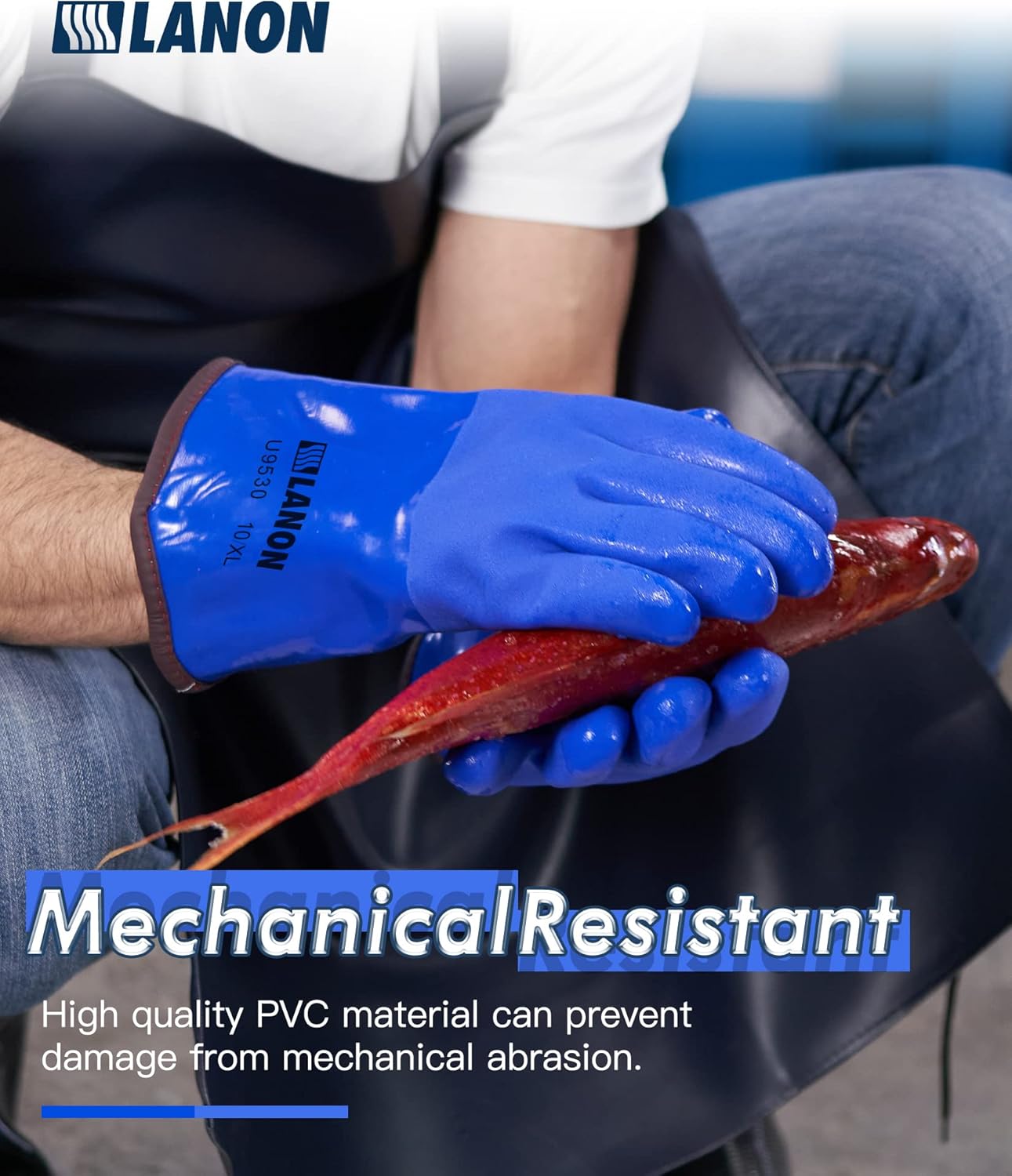 LANON PVC Coated Cold Proof Heavy Duty Gloves, Waterproof Warm Work Gloves for Freezer Work, Chemical & Oil Resistant, Non-Slip, Large (Pack of 2)