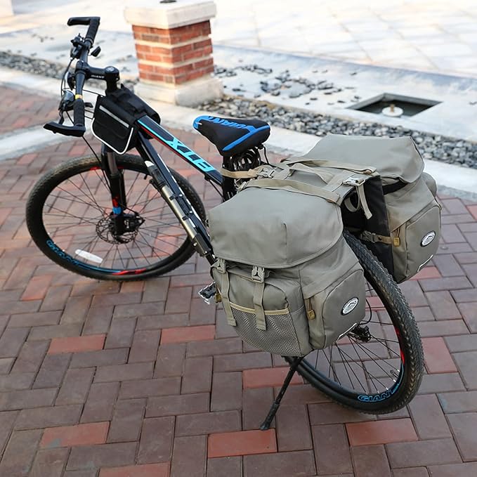 Dreamoon 50L Bike Panniers, Waterproof Bicycle Commuting Bag Saddle Bags with Rain Cover, Bike Rear Seat Bag Carrier with Reflective Trim, Cycling Organizer for Width Less Than 7 inches Rack (Gray)