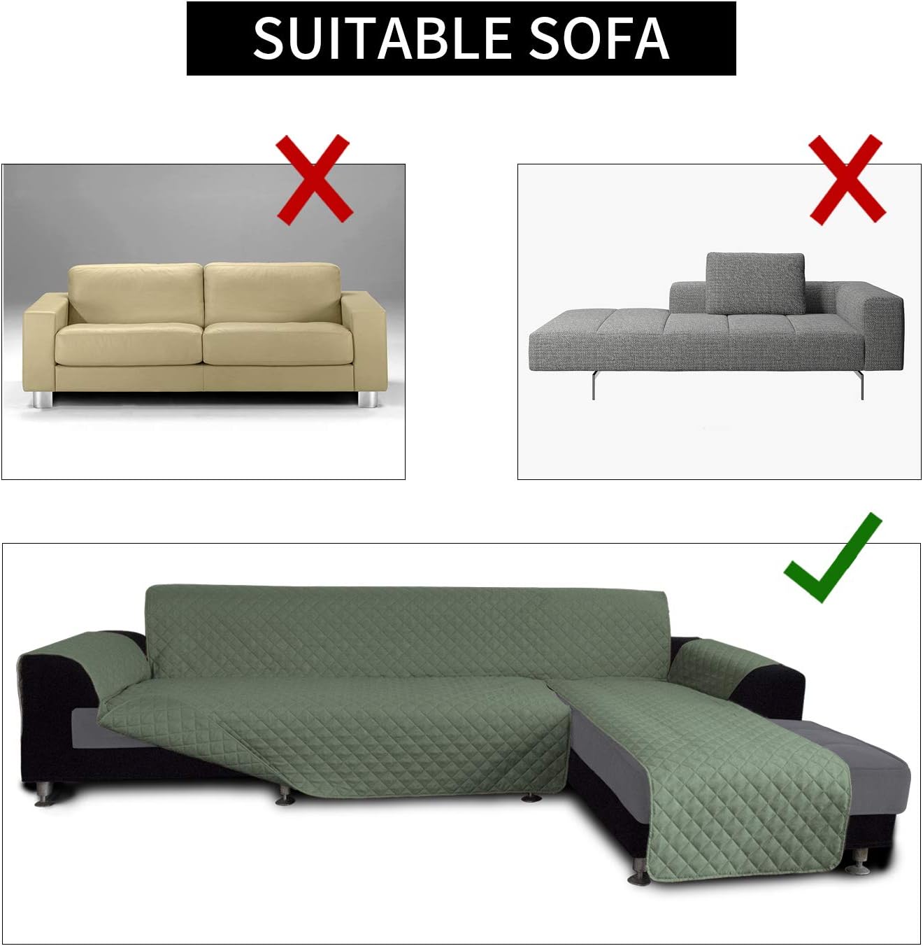 Easy-Going L Shape Sofa Slipcover - Reversible Chaise Cover - Furniture Protector for Pets, Kids, Dogs, Cats (Small, Greyish Green/Greyish Green)