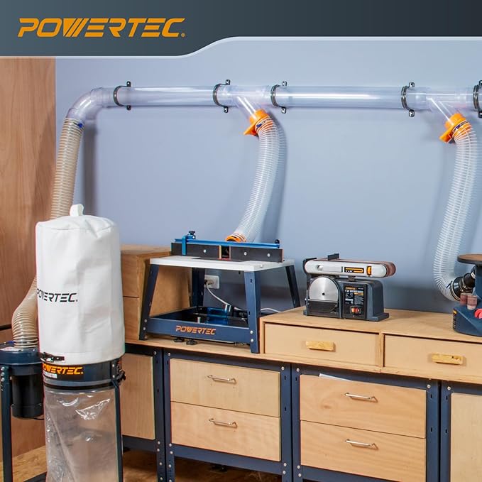 POWERTEC 4" Dust Collection Fittings Network with Dust Hose Splice, Blast Gates, Pipes, Elbow, Y-fittings, Mounting Brackets, Dust Port Adapter for 1-3/4" ~ 2-1/2" Port & 4" to 2-1/2" Hose Reducer