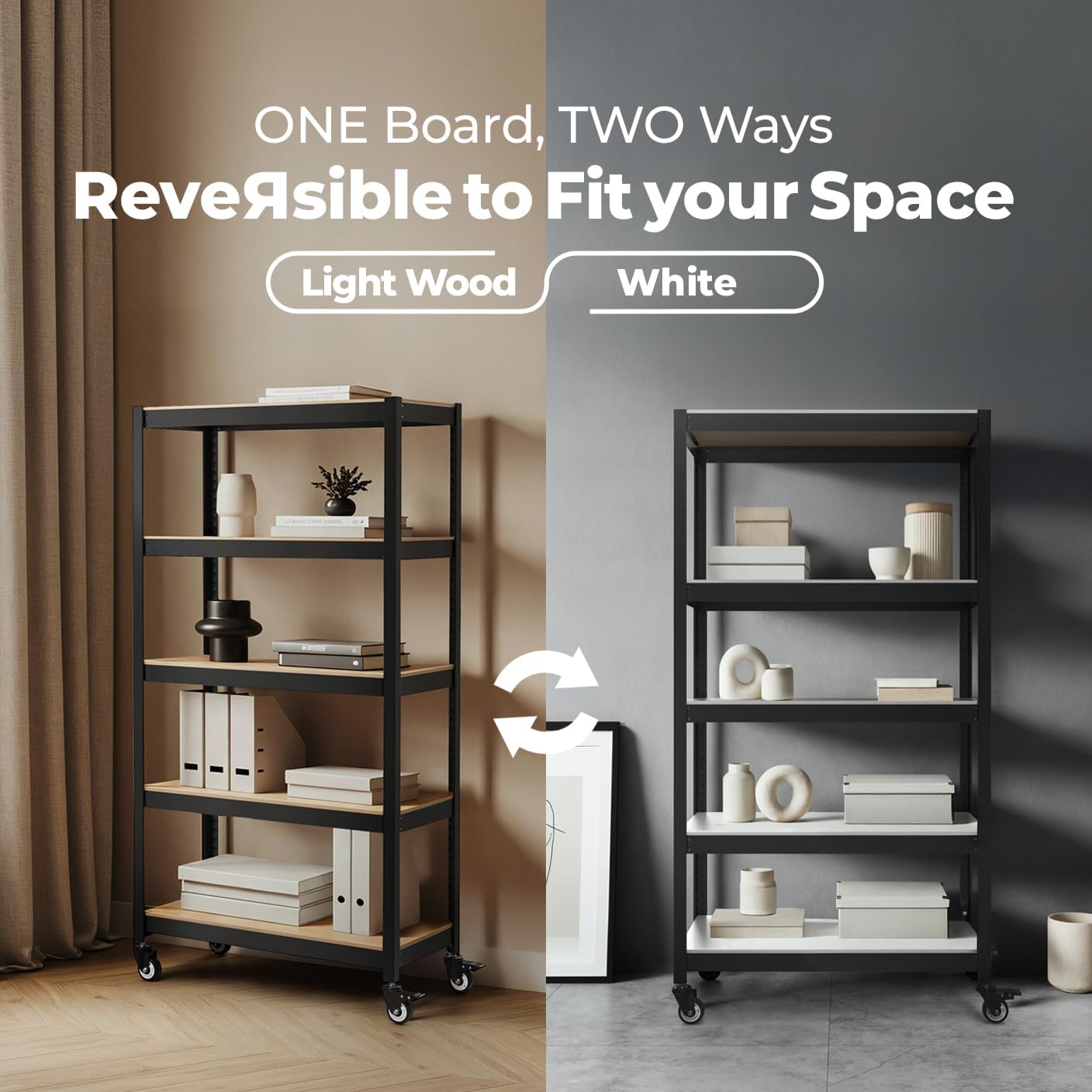 HOMEDANT House 5-Tier Metal Rolling Cart Shelf Rack Casters Heavy Duty Laminated Wheel Shelving Unit Adjustable Utility Storage Shelves Organizer Shelf Kitchen Garage 36.2" W x 16.5" D x 69.5" H 4Pack