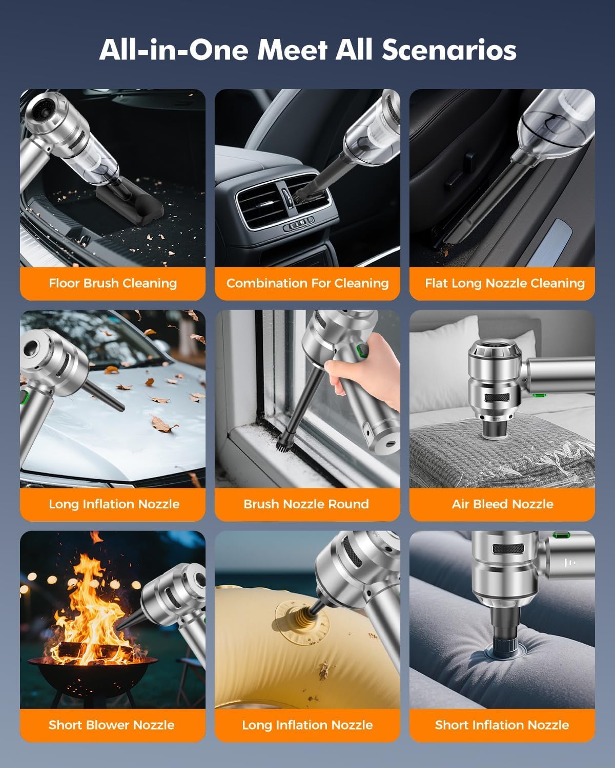 Car Vacuum,3 Suction Modes,Portable Mini Cordless Cleaner with 24000pa Suction Power,Type-C Charge,Handheld Vacuum for Home,Car, Office Desk, Keyboards(Dark Silver)