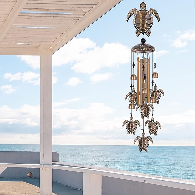 Solawindchime Outdoor Sea Turtles Wind Chimes, Bronze Sea Turtle Wind Chimes, Gift Wind Chime, Turtle Wind Bell, Gifts for Women, for Home, Garden, Indoor, Outdoor Decoration, Garden Wind Chime