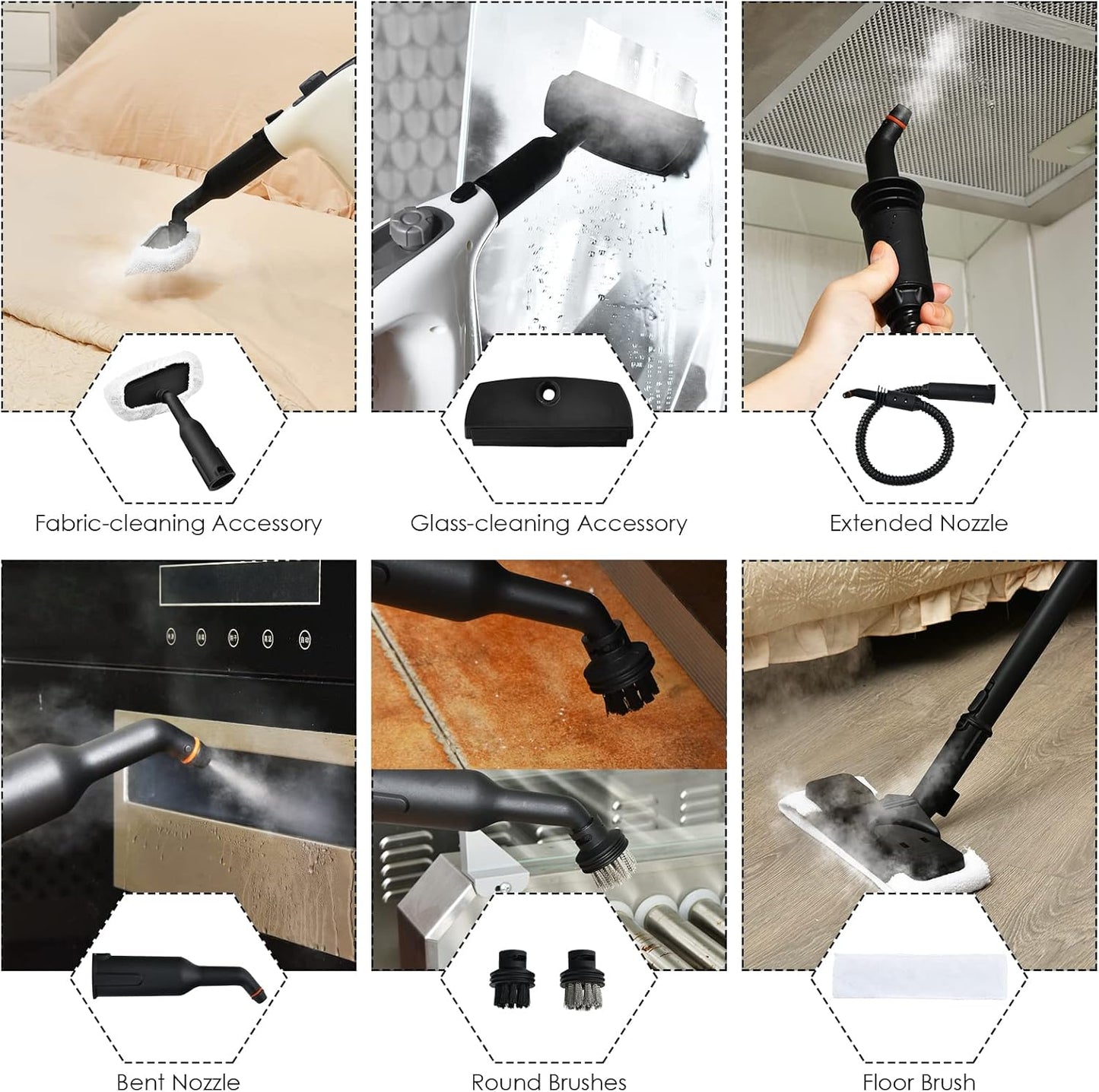 COSTWAY Handheld MultiPurpose Steam Cleaner with 17 Pieces, 350ml Large Capacity Steam Mop Continuous Fill water, Portable Chemical-Free Steamer for Home Use, Floors, Windows, 1400W, Grey