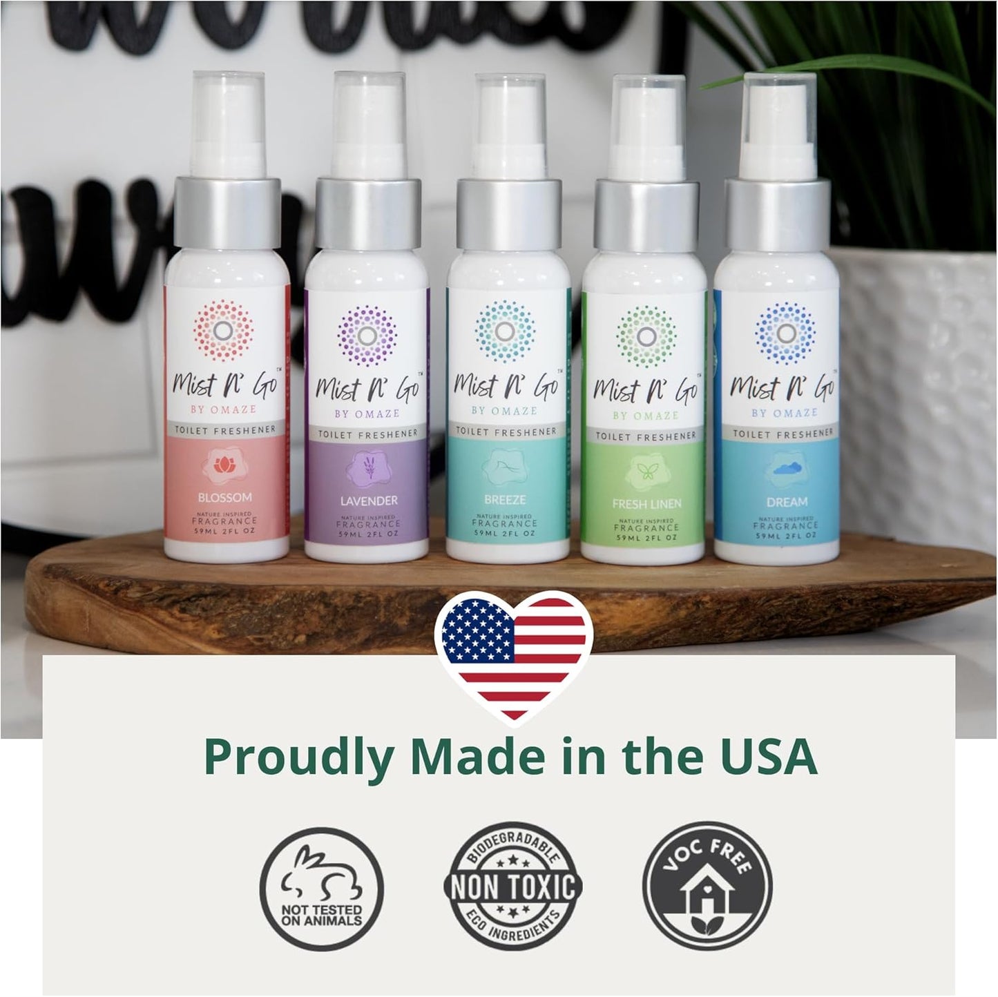 Mist N’ Go by Omaze Travel Bathroom Spray for Toilet Spray Odor Eliminator - Travel Toilet Spray for Bathroom Air Freshener Spray for Bathroom Deodorizer - Dream Regular Size (2oz x2)