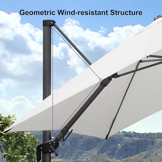 PURPLE LEAF 9.8' X 9.8' Patio Umbrella with Base Outdoor Cantilever Swivel Square Umbrella with Tilt Aluminum Offset Umbrella with 360-degree Rotation for Garden Deck Pool Patio White
