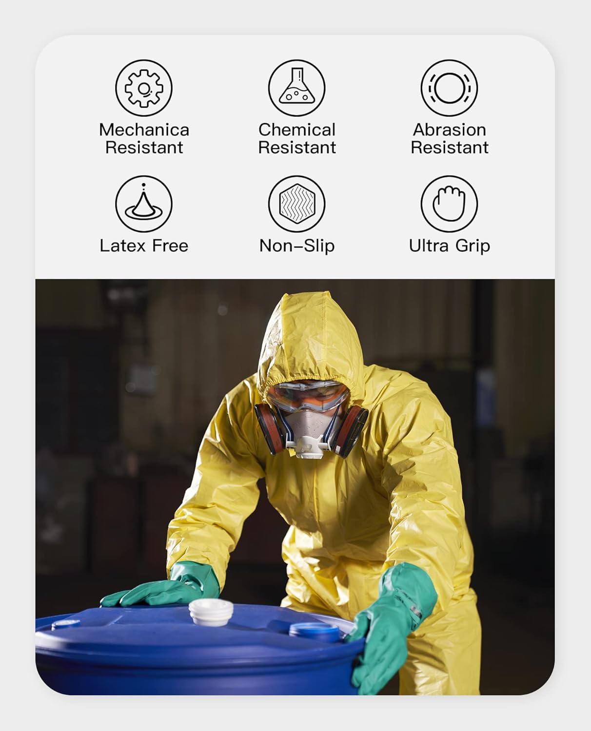 PACIFIC PPE 2 Pairs Nitrile Chemical Resistant Gloves, Flocked, Resist Strong Acid, Alkali, 15 mil, 12.6", XX-Large