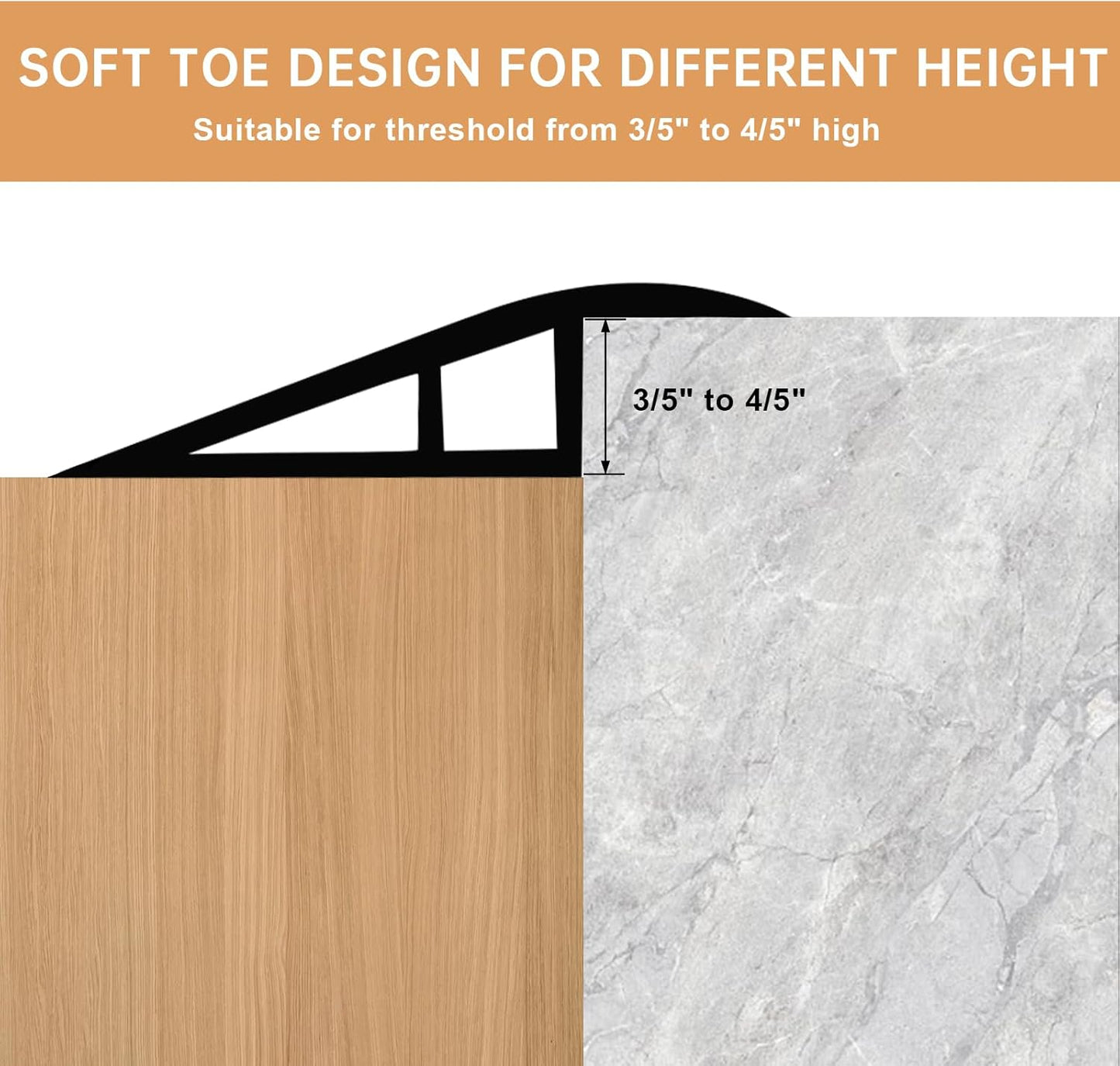 Vinyl Door Threshold Flooring Transition Strip Self Adhesive Carpet Edging Strip for Laminate Doorway Edge Threshold from 3/5" to 4/5" (Grayish Brown Wood Grain, 6.6 Ft)