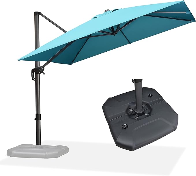 PURPLE LEAF Cantilever Umbrella with Base 9 Feet Patio Outdoor Aluminum Offset Umbrella with 360-degree Rotation for Garden Deck Pool Patio Turquoise Blue