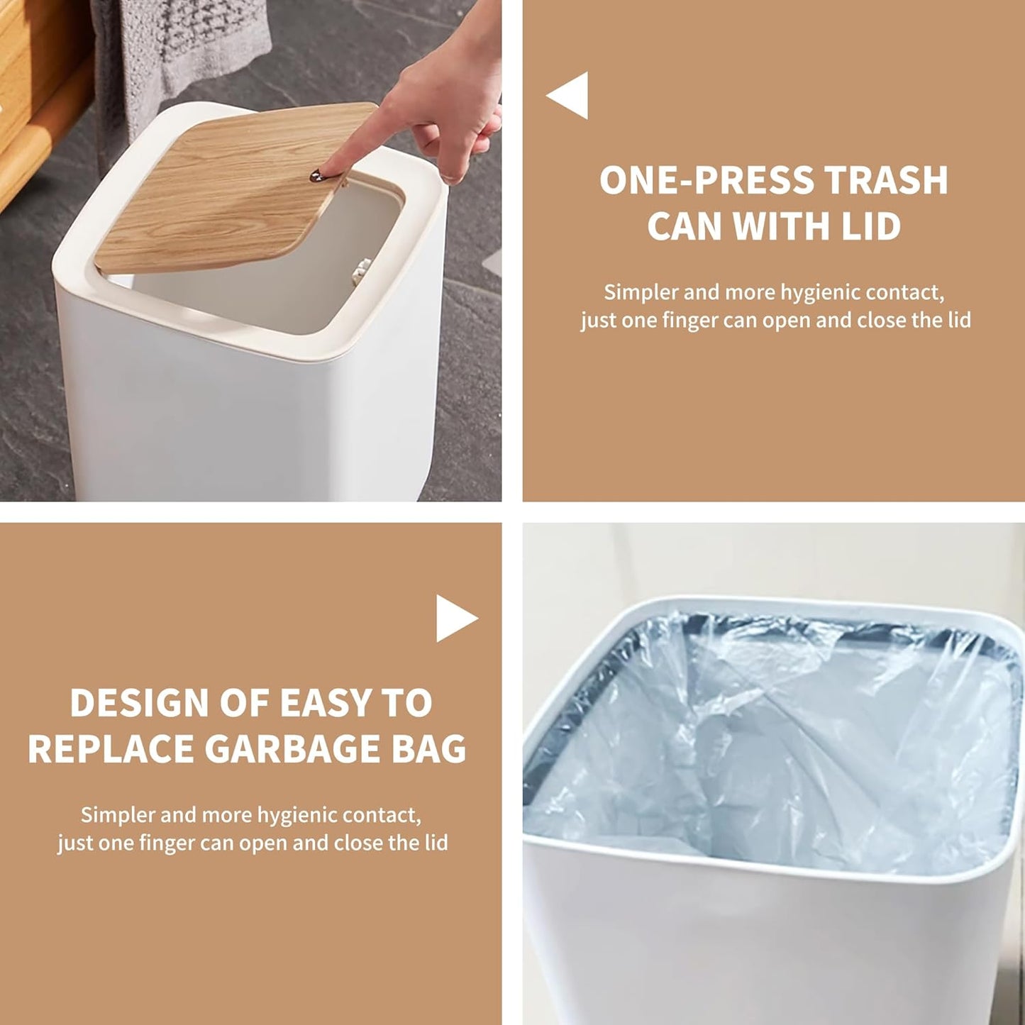 WanWanKa Mini White Plastic Trash Can, 2.6 Gallon Capacity, Slim Design, Anti-Odor, Easy to Clean, Suitable for Any Place