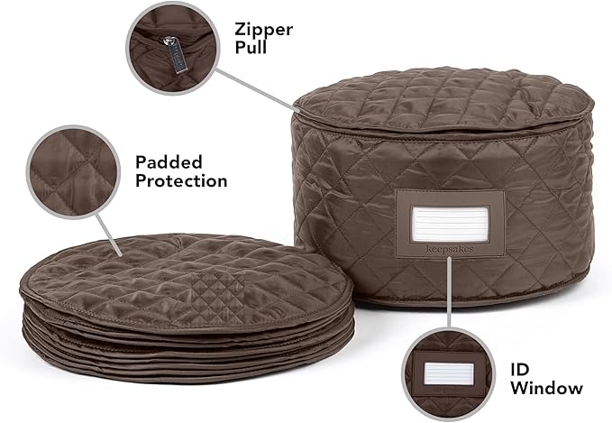 Covermates Keepsakes - Dish Storage - Padded Protection - ID Window - Stain Resistant - Machine Washable - China Storage, Bronze